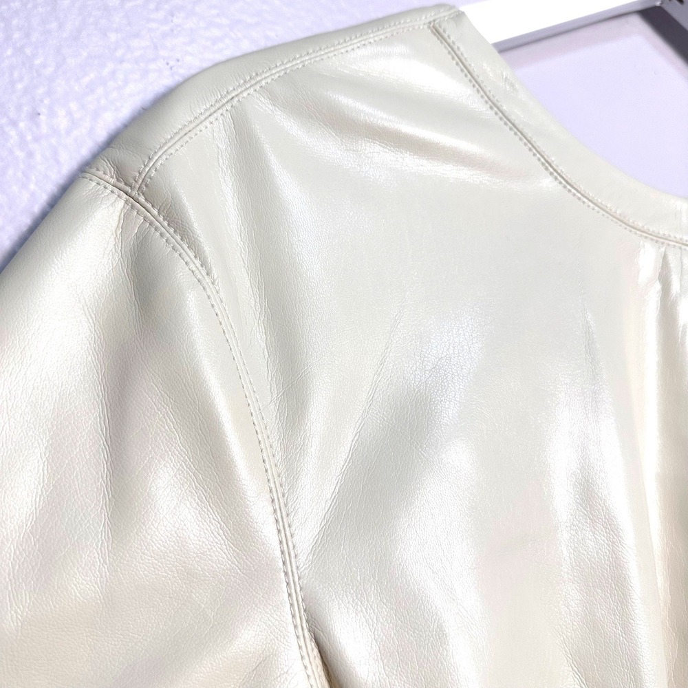 NWT Nanushka Maryl Faux Leather Chalk/Cream Fringe Knot Shift Mini Dress L - Picture 14 of 16